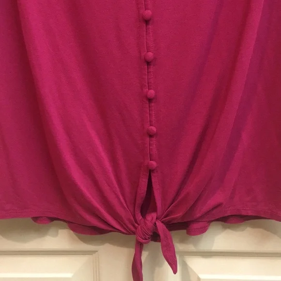Women's Fuchsia Pink Button-Down Top with hem tie - Picture 3 of 5